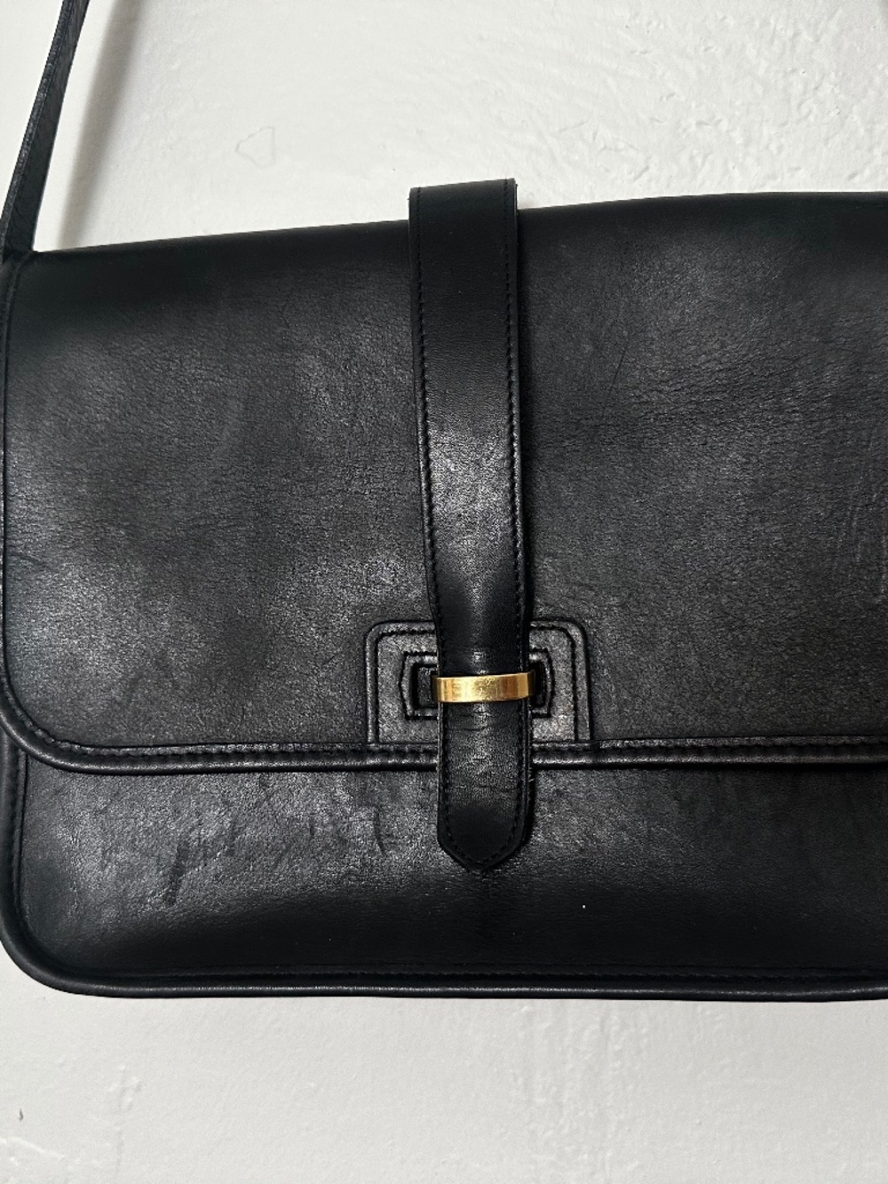 Vintage Land's End Leather Navy Blue Bag Purse